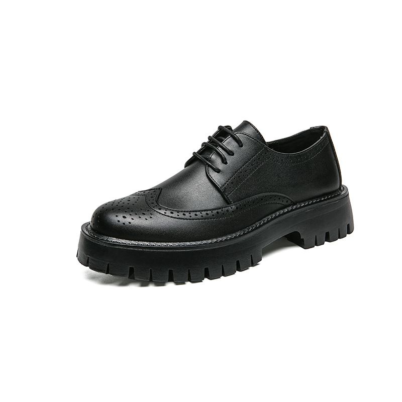 Spring and Autumn's new Bullock big head leather shoes, low-top outdoor lace-up casual shoes for teenagers, thick-soled fashionable men's shoes
