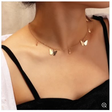 Fashion Choker Lovely Golden Silver Plated Butterfly Necklace