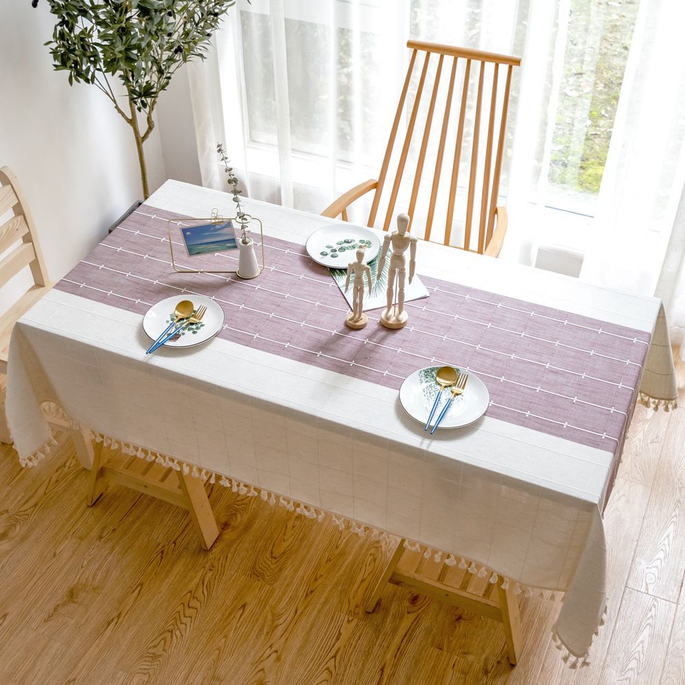 HG-054 Simple Striped Fabric Tablecloth, Tasseled Dustproof Tablecloth