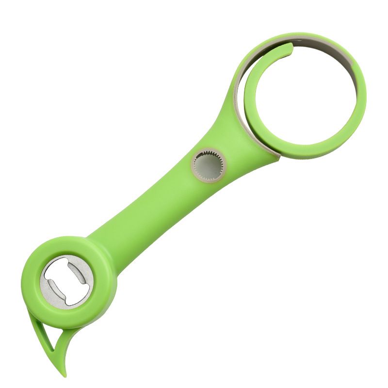 Plastic 4-in-1 Bottle Opener - Creative Multifunctional Lid Twist, Beer, and Can Opener for Home UseGreen