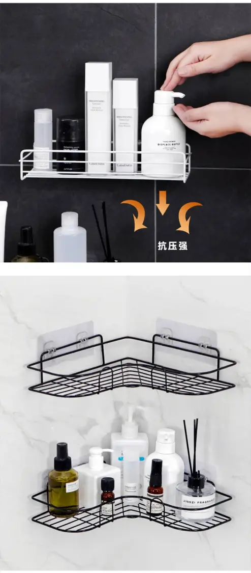 Black Bathroom Shelf Shower Caddy Wall Mounted Kitchen Bath Rack