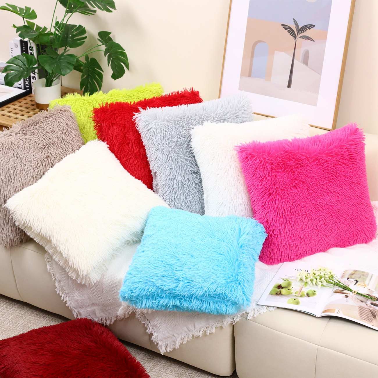 Hai Velvet Double Sided Solid Color Home Pillow Cover Modern Sofa Long Plush Cushion And Backrest Cover