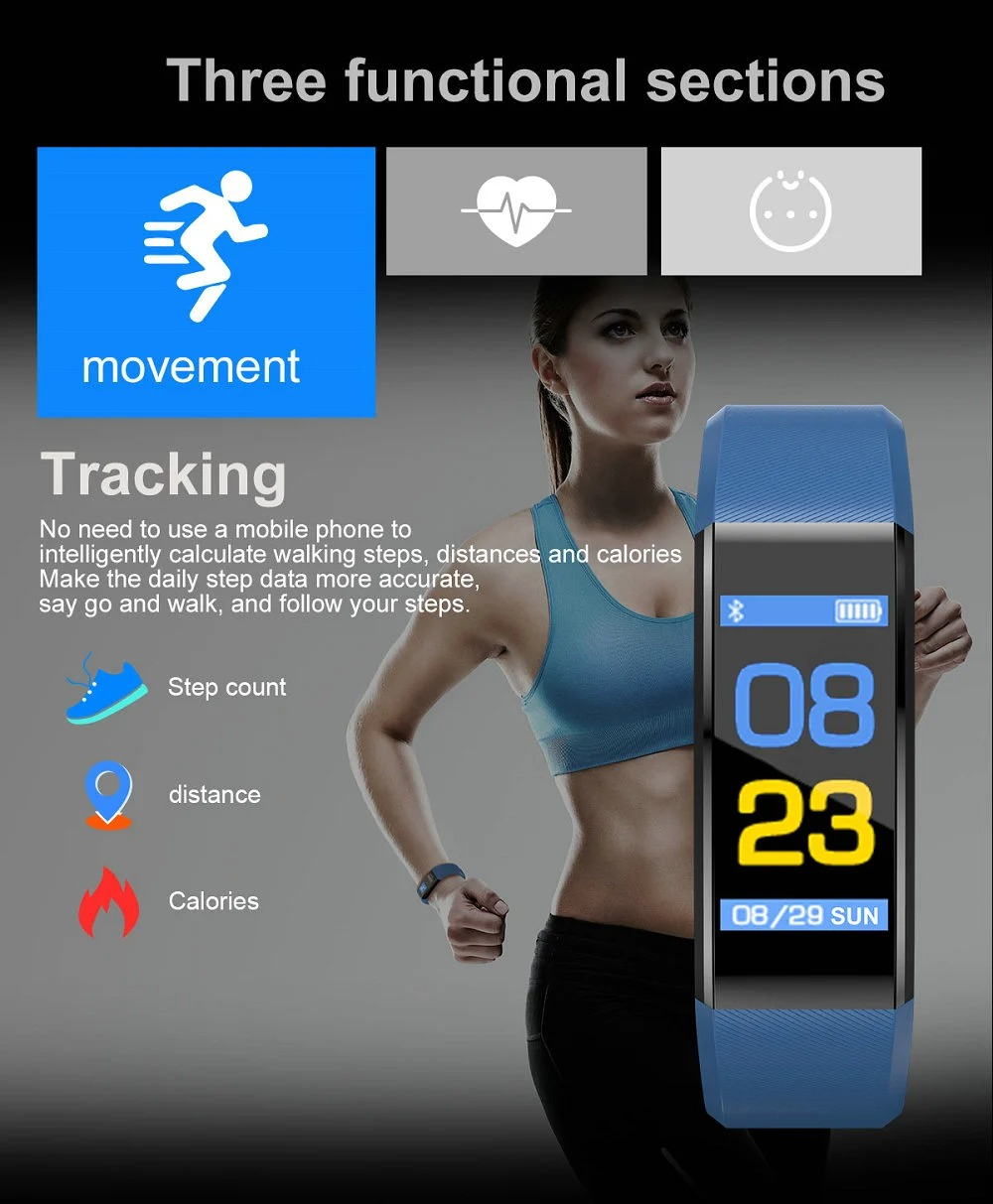 Smart Band Watch Color Screen Heart Rate Monitor Smart Bracelet Sports Fitness Tracker for IOS Android