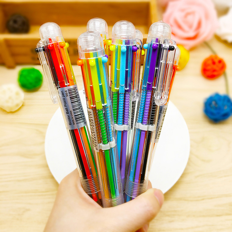 0.5mm 6-in-1 Multicolor Ballpoint Pen，5pcs 6-Color Retractable Ballpoint Pens for Office School Supplies Students Children Gift