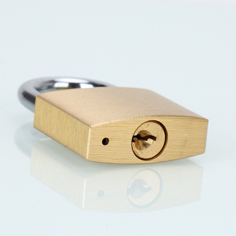 Solid Brass Padlock with Key Wide Lock Body, Small Keyed Padlock for Sheds, Storage Unit School Gym Locker, Fence, Toolbox, Hasp Storage