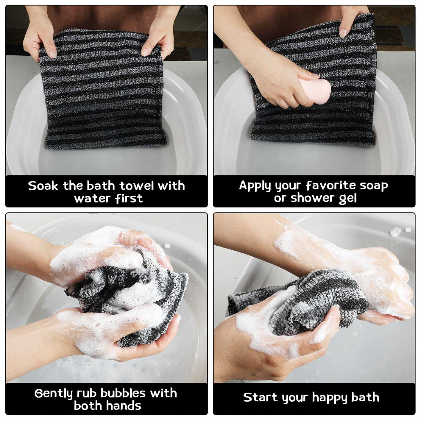 Exfoliating Back Scrubber, Korean Body Back Scrubber Towel for Shower, Japanese Bath Wash Scrub Cloth Washcloth Washer for Men Women Exfoliating, Body Scrubbing Brush Loofah Exfoliator