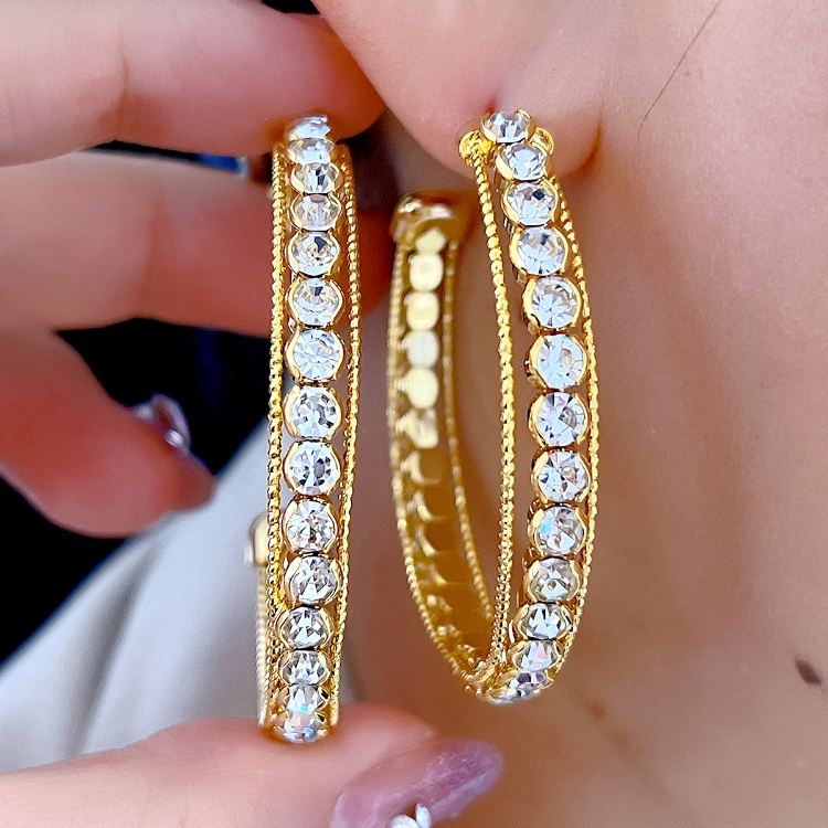 Gold Zircon C-shaped Earrings luxurious grace female earring women jewelry Valentine's Day Gift CRRSHOP girl fashion trend holiday gifts earring