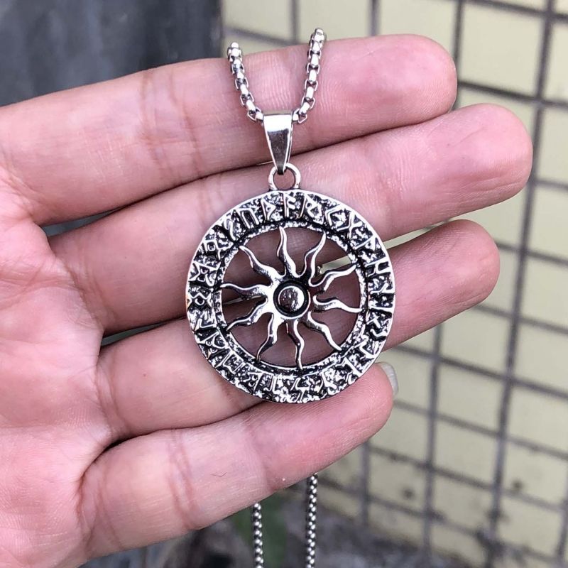 Viking Text Circular Sunflower Titanium Steel Necklace Alloy Pendant CRRSHOP free shipping pendant necklace chain 60cm