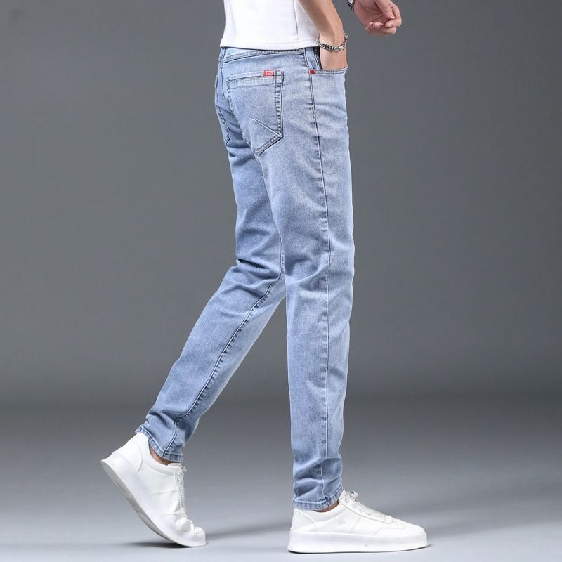 Color jeans men 2024 spring and autumn thin fashion brand slim slim feet all washed casual long pants men A138