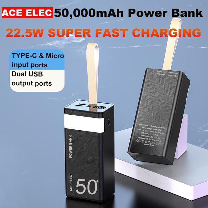 50000 MAh Power Banks With LED Light Portable Super Fast Charger