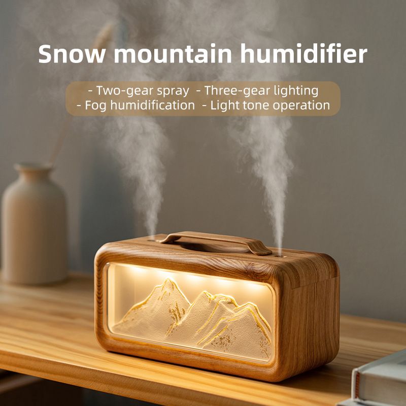 New Snow Mountain Shape Double Spray Humidifier, Dual Nozzle Large Mist Output Ultrasonic Aroma Diffuser with Color Ambient Light, Silent Intelligent Desktop Ice Mountain Humidifier for Bedroom Office Home Decor