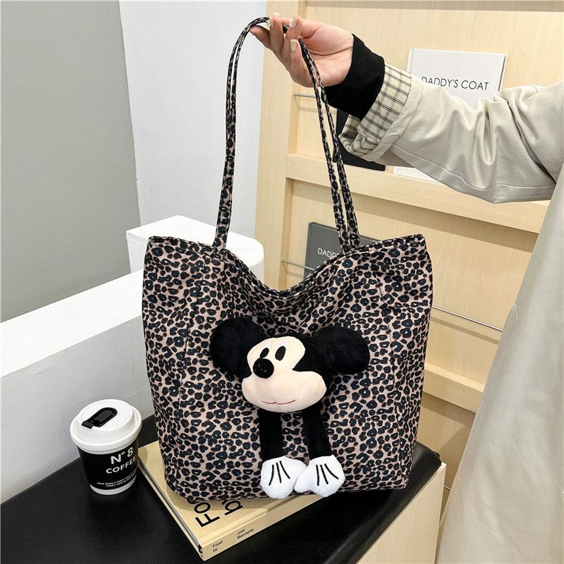 Plush doll Super fire leopard print Fall 2024 bags New student class large capacity Tote bag 138536