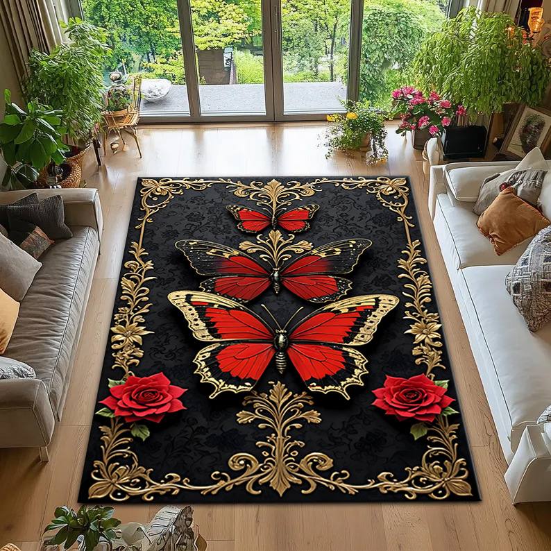 40*60cm ，50*80cm，60*90cm Butterfly flower carpet, crystal velvet carpet CRRSHOP living room and bedroom decorative carpet, thickened corridor floor mat 3D printed carpet