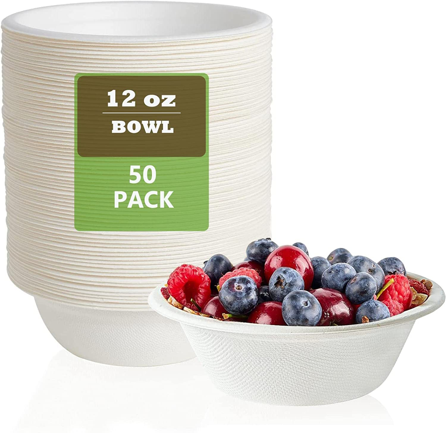 12oz 50pcs/ Pack 350ML Compostable Sugarcane Paper Bowls Disposable Eco-Friendly Biodegradable Bowls Heavy Duty Serving Bowls