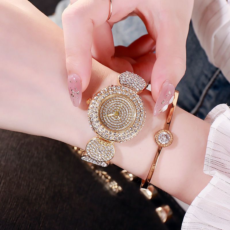 Women Watches Diamond Luxury Watch All-Over Rhinestone Gold Bracelet Watch