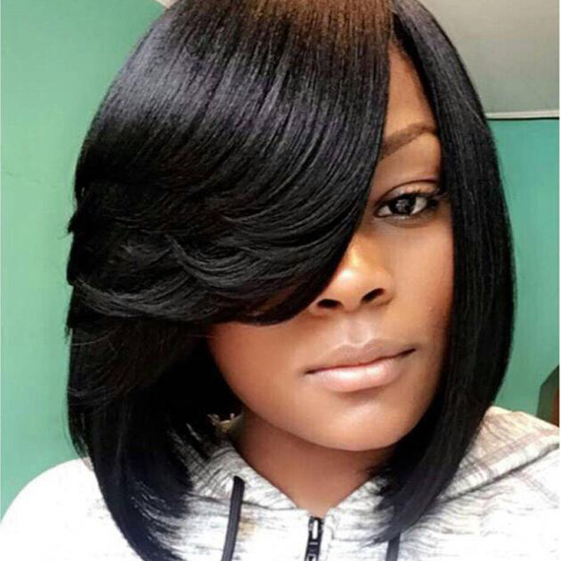 K03 T Part Lace Wigs For Women Hair Straight Bob Wig With Bangs Remy Hair Pre-Plucked Brazilian Hair