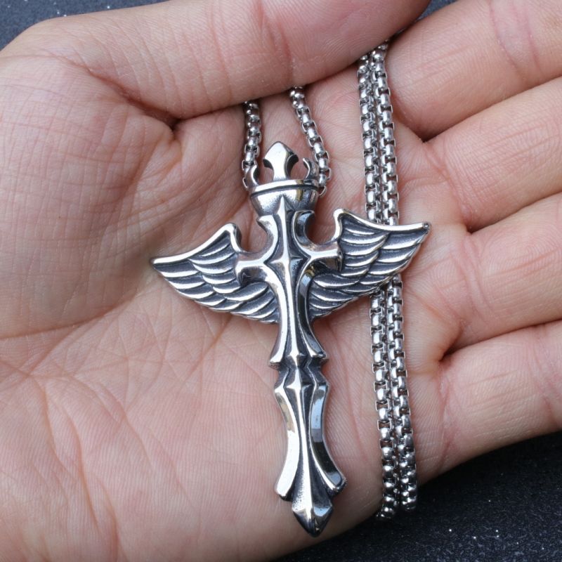 Fashion Angel Wing Pendant Necklace, Titanium Steel Necklace, Street Trendy Hip Hop necklace