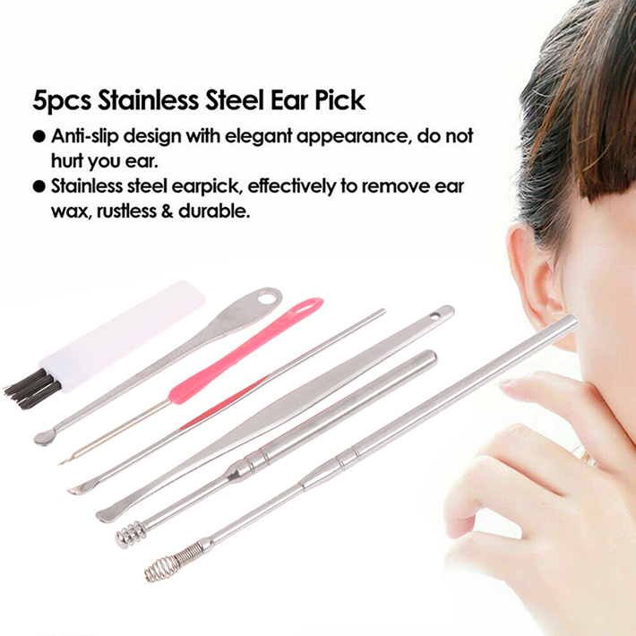7Pcs/set Ear Wax Pickers Stainless Steel Earpick Wax Remover Curette Ear Pick Cleaner Ear Cleaner Spoon Care Ear Clean Tool 