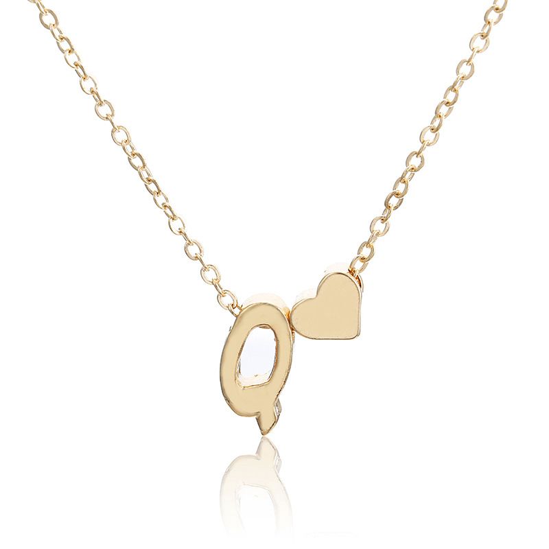 New simple peach heart-shaped letter necklace, elegant and versatile 26-letter original heart clavicle chainQ
