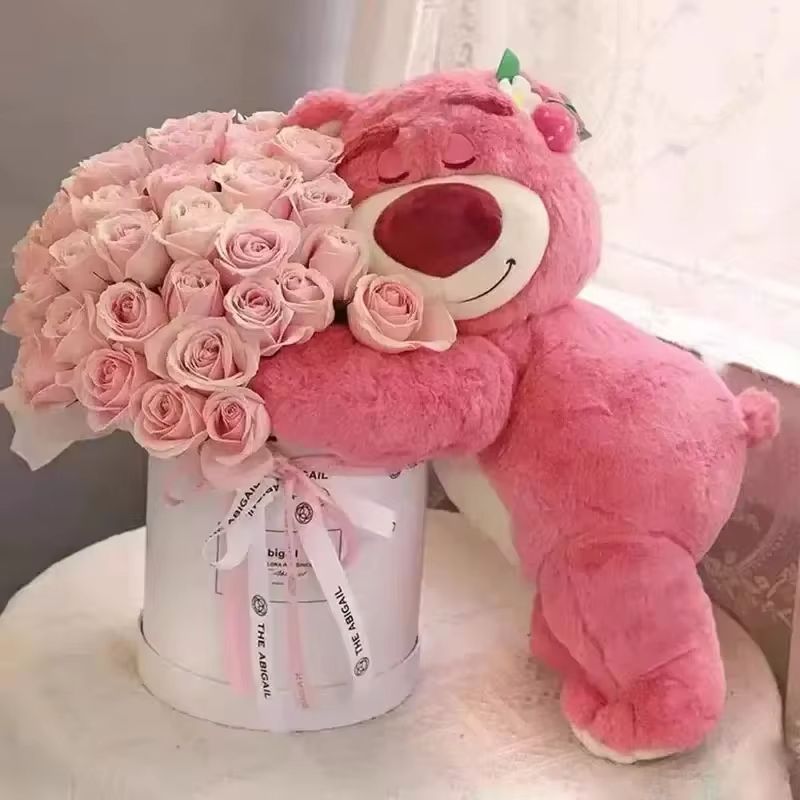Disney Toy Story Lotso Cute Bear Strawberry Sofa Plush Pillow Stuffed Toys Children Girls Friends Festivals Birthday Gift