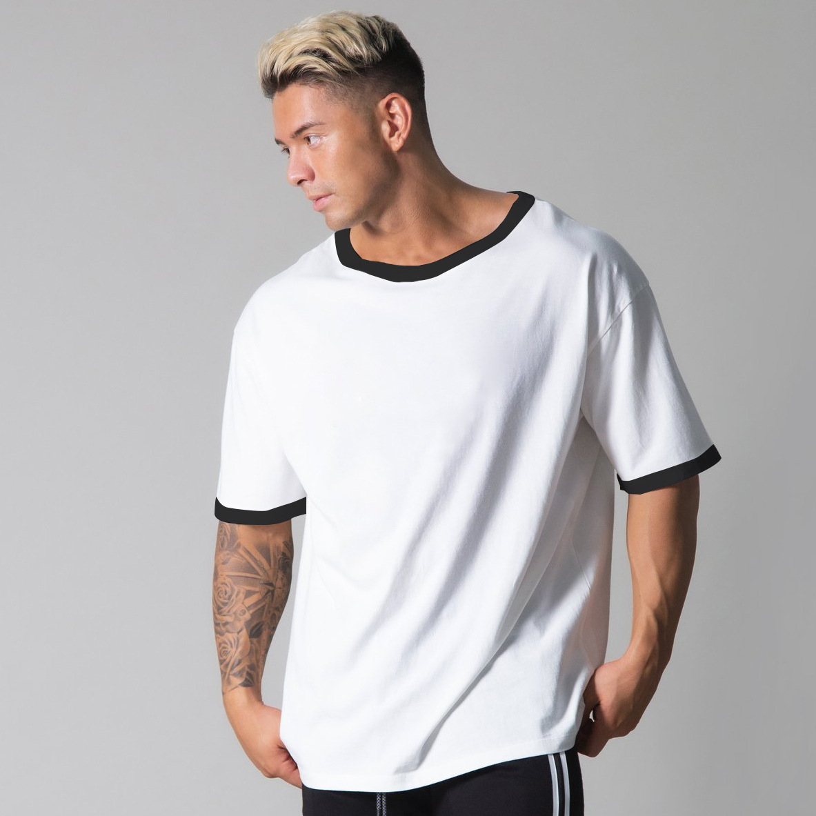 LYFT-TX05 Gym Fitness Cotton T-shirt Summer Loose Casual Color Matching Short-sleeved Sports Men's T-Shirt