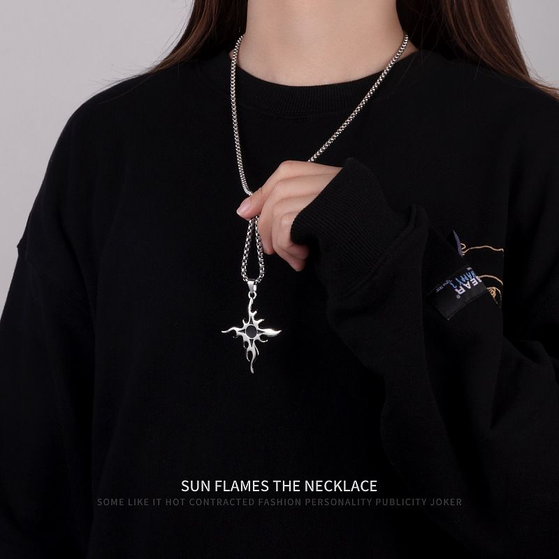 Necklace Flame Cross Pendant Necklace, 70cm Chain Necklace, unisex Hip Hop Pendant Jewelry