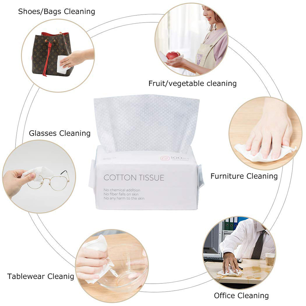 Disposable Face Towel, Facial Eye Nail Make up Removing Cotton Tissue, Multipurpose Cotton Towel Tissue for Skin Care, Reusable Cotton Pads, Wet & Dry Use