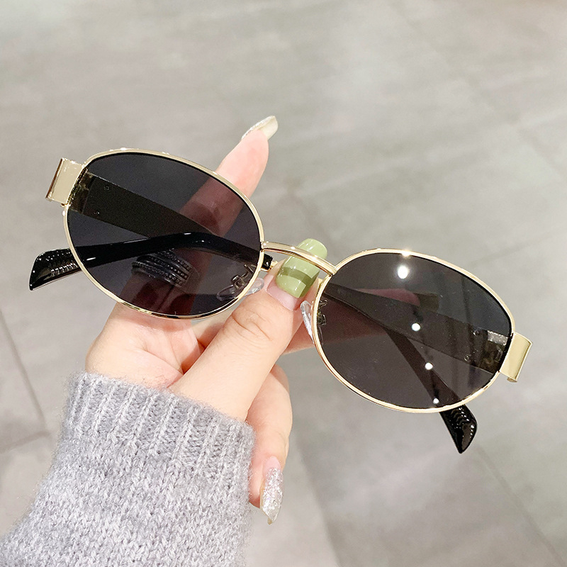 826 Sunglasses Fashionable Oval Metal Women's American Retro Men's Fashion New Unisex Silver Metal Sports Sunglasses