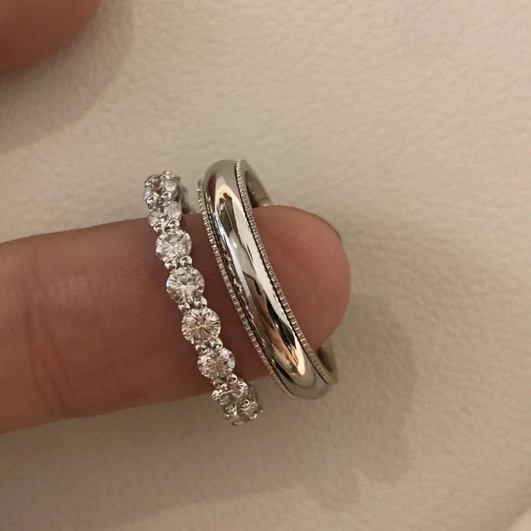 S925 Sterling Silver Simple Versatile Romantic Couple Marriage Proposal Ring Stacked Wearing Full Circle Diamond Men Diamond