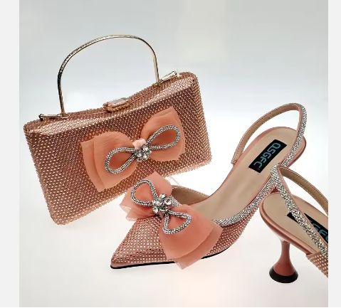 Women's Rhinestone Binding High Heel Shoe- Pointed Sandals Ladies- Bow Slip-On Party & Wedding Heels Sandals - Red