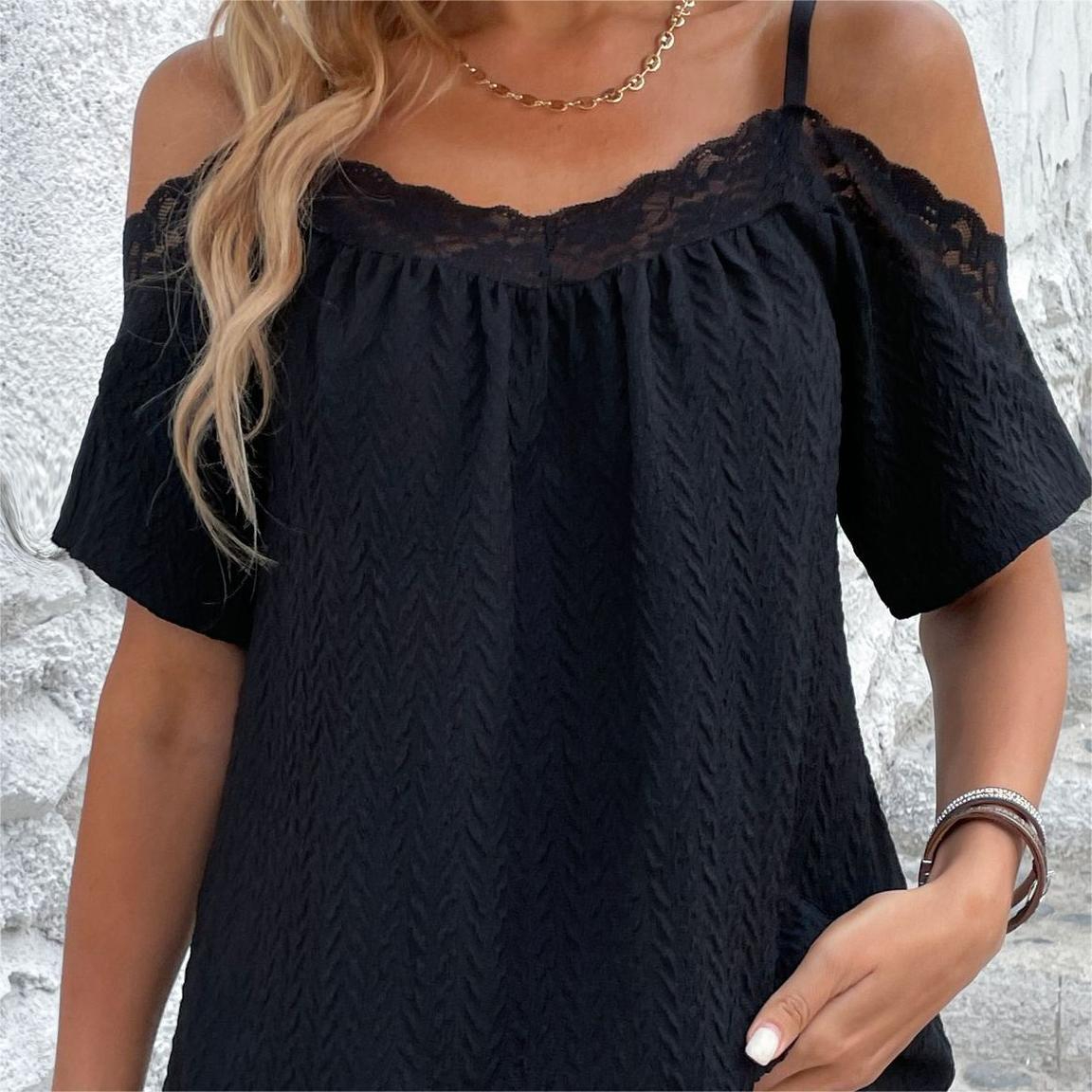 QY1047 Women's Summer New Lace Up Top One Line Neck Short Sleeve Top