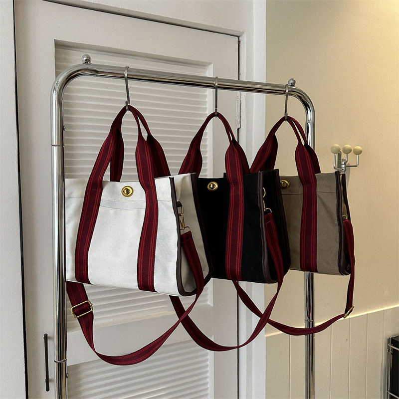 369-9060 Large-capacity Handbag Splicing Color One-shoulder Casual Simple Canvas Tote Bag