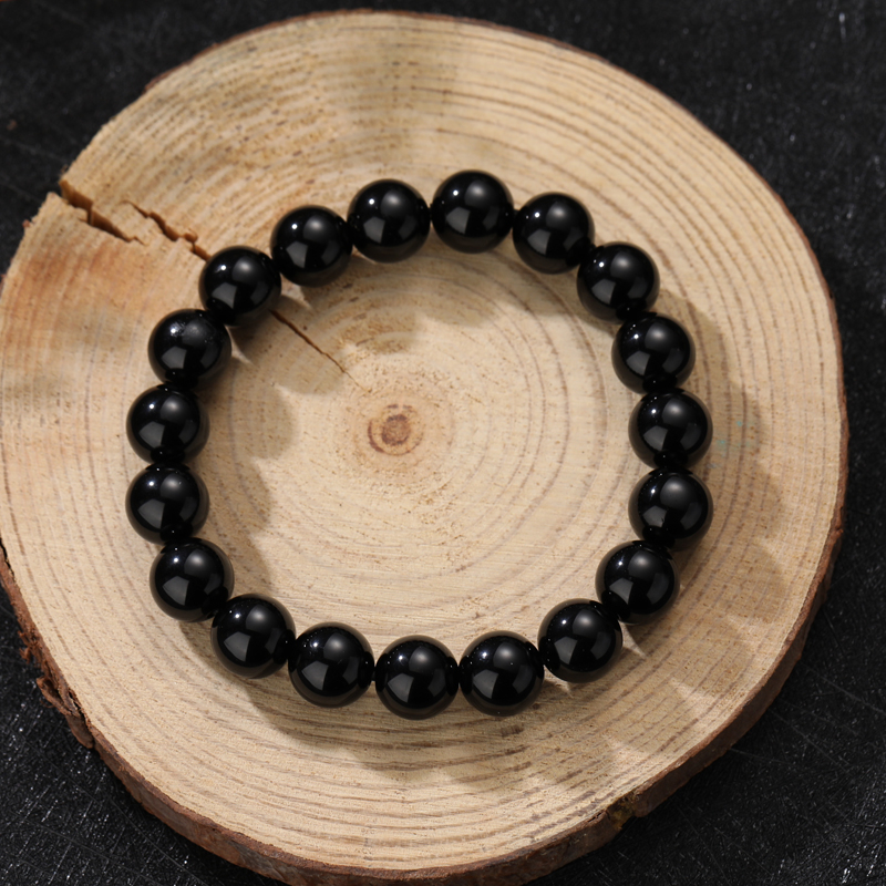 WELLHOME Minimalist Natural Black Obsidian Bracelet Men 4mm 6mm 8mm 10mm 12mm Beaded Charm Brazalete Hombre Yoga Jewelry Armband Pulseras