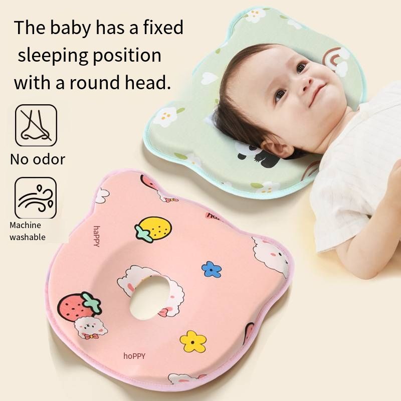 Newborn Baby Shaping Head Pillow, Made Of Slow‑Rebound Memory Foam Core, Ergonomic Recessed Design Helps Prevent Flat Head Syndrome, Soft Breathable Infant Head Support Cushion