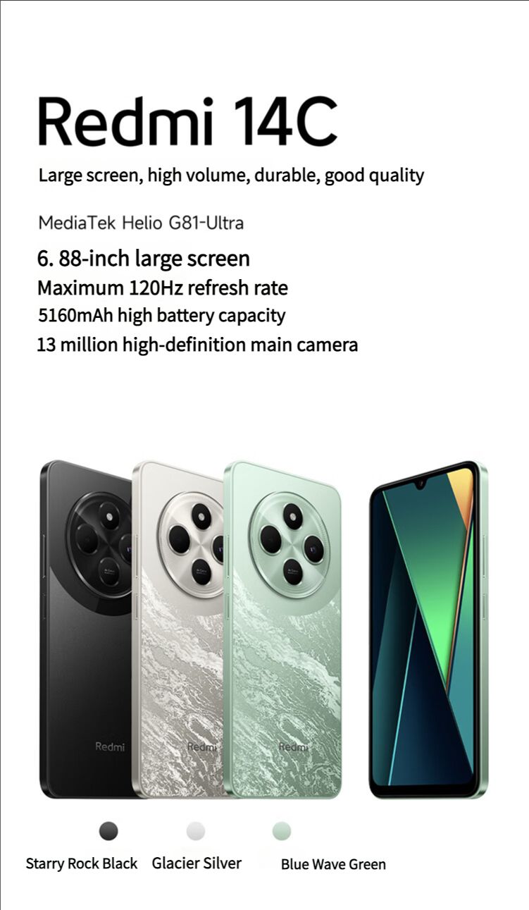 Xiaomi Redmi 14C 6.88-inch eye protection large screen 150% large speaker dual card dual standby brand new phone