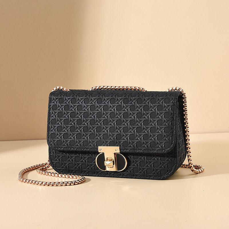 Women Woven Texture Square Bag, Fashion Metal Chain Underarm Bag, Versatile Shoulder Crossbody Mini Handbag for Daily Wear
