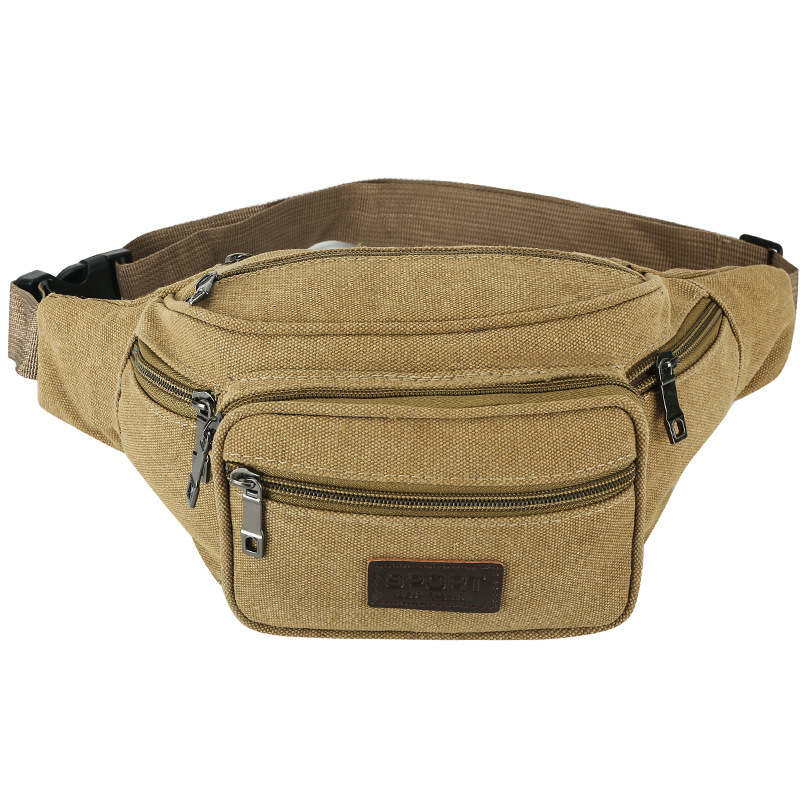 Men's large capacity waist pack Leisure chest bag khaki grey bags CRRshop free shipping male female hot sale casual canvas waist bag simple messenger bag for sports and leisure travel unisex multi-functional outdoor waist bags