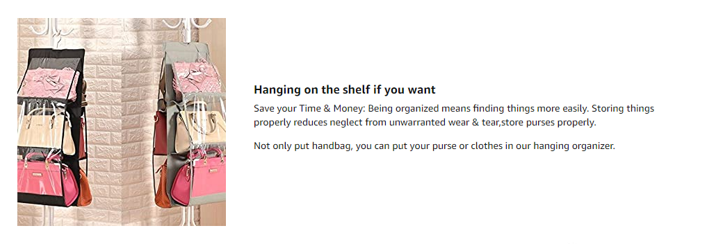 Hanging Handbag Organizer Dust-Proof Storage Holder Bag Wardrobe Closet for Purse Clutch with 6 Larger Pockets Grey