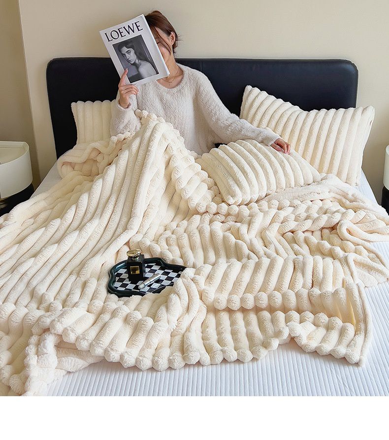 Khaki Throw Blanket for Couch - GentleSoft Cozy Soft Blankets for Women, Cute Small Rabbit Fur Fabric Throws for Girls, Off White, 150*200cm