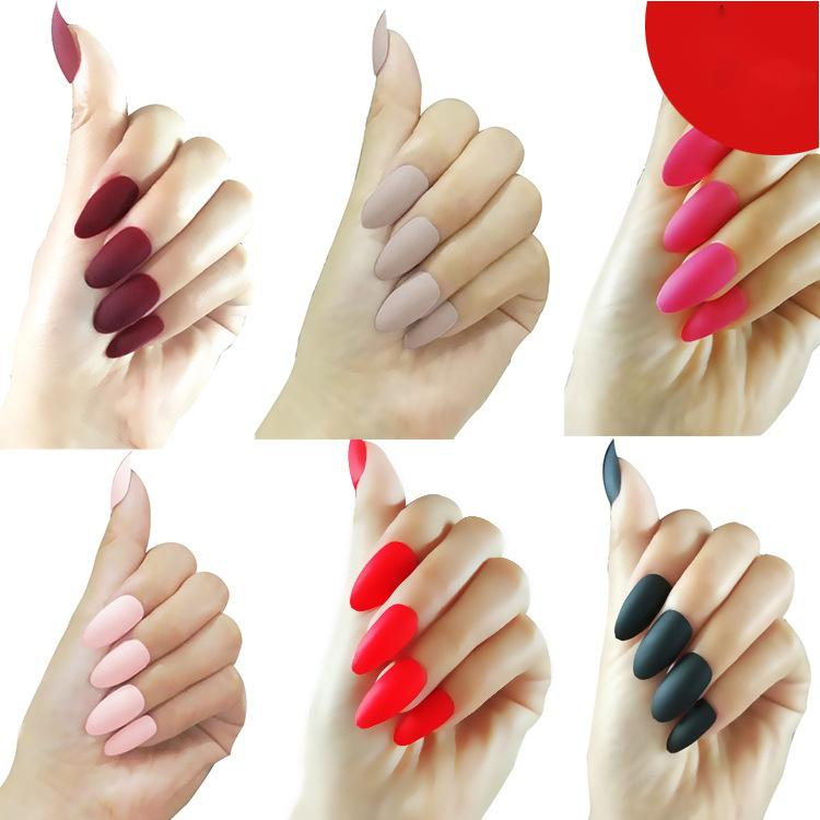 Fake Nails Matte Red And Blue Acrylic Frosted Ballerina Acrylic For Nails For Women