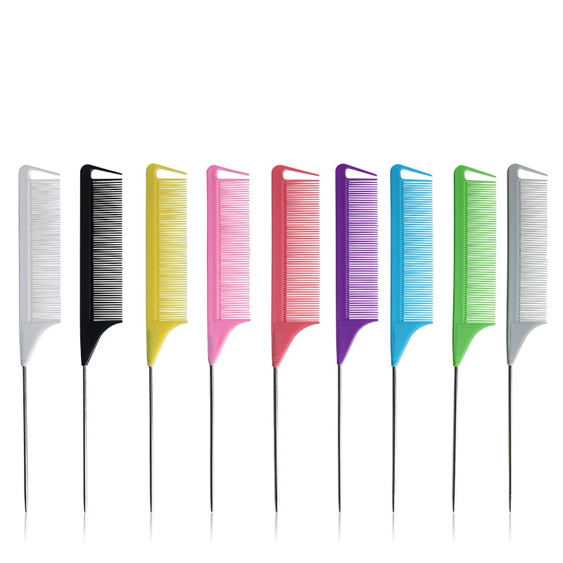 #06926 Rat Tail Comb Steel Pin Rat Tail Carbon Fiber Heat Resistant Teasing Combs with Stainless Steel Pintail