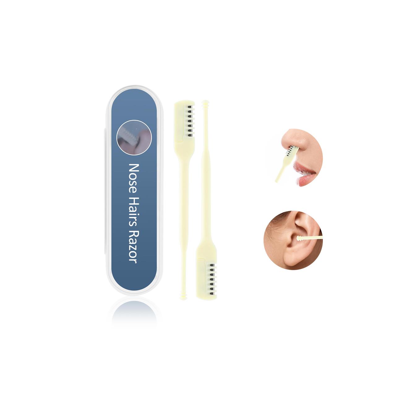 Manual Nose Hair Trimmer (Pack of 2) - Rotating Nasal Hair Razor Cutter with Ear Picker for Women and Men - Portable Nostril Hair Remover Tools