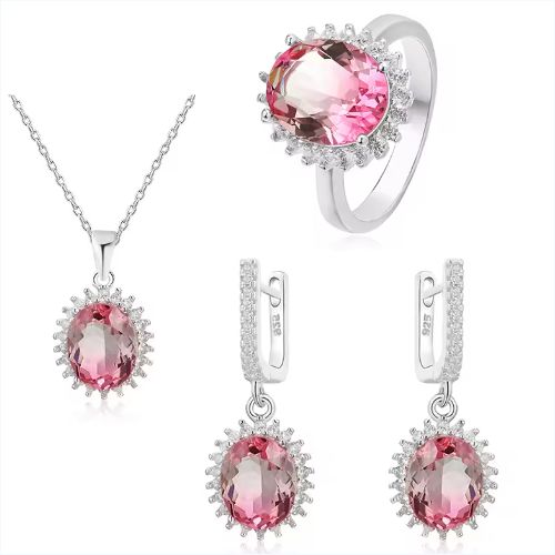  Pink Diamond 3 Pieces Jewelry Set Fashion Jewellery 925 Sterling Silver -Jewelry Pink Engagement Wedding Bridal Jewelry Set
