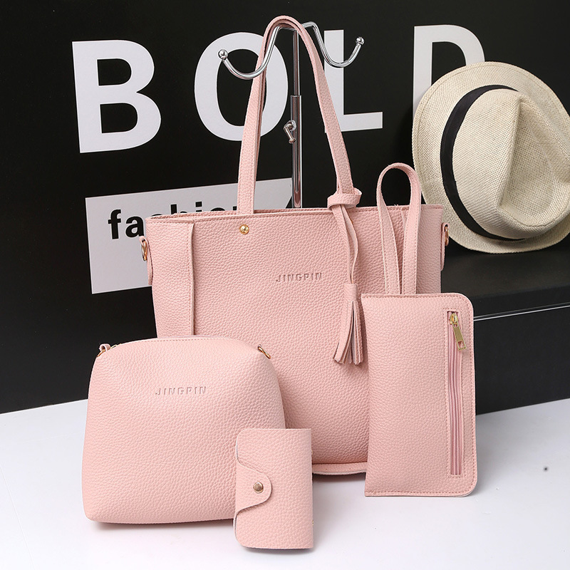 Female Baodan Shoulder Tide Korean Style Bag Handbag Boutique Four-piece Lychee Pattern