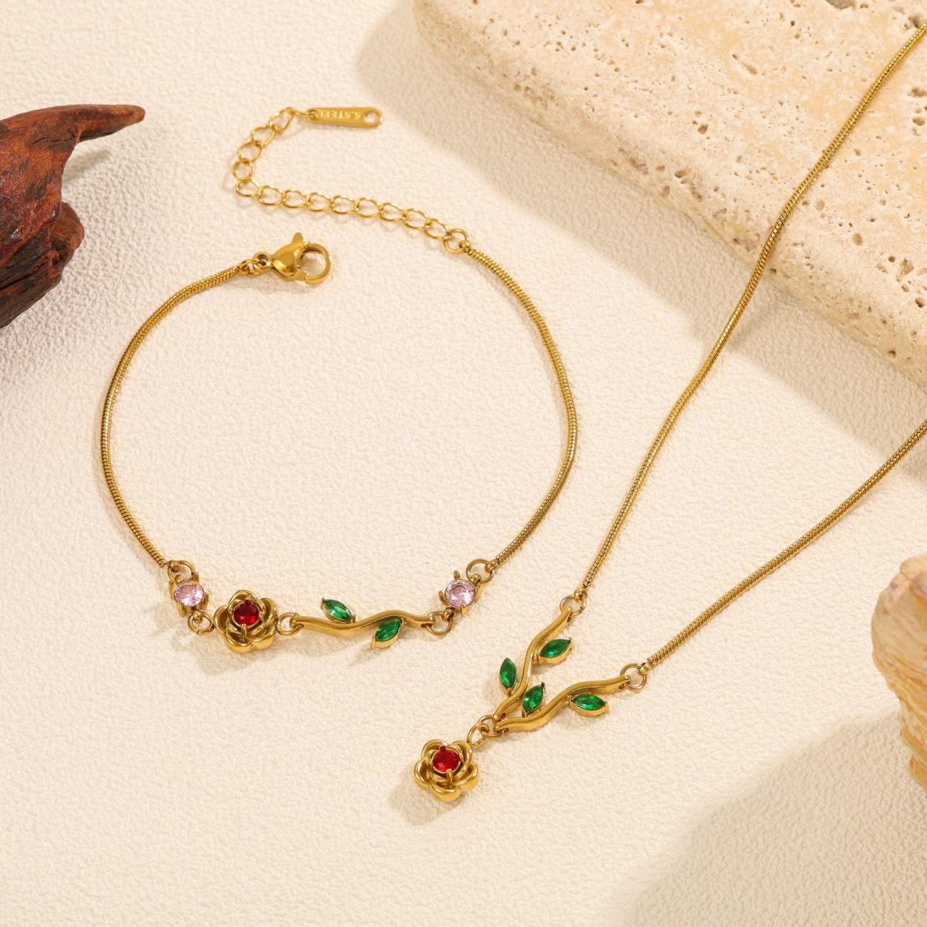 Luxury Flower Jewelry Set for Women, Colorful Zircon Diamond Inlaid Stainless Steel Necklace and Bracelet Set, Delicate High-End Temperament Jewelry, Fashion Daily Party Dress Up Accessory Gift