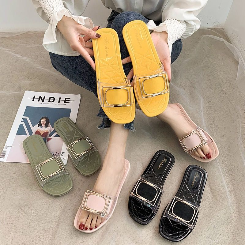 1176 Women Summer Slippers Transparent Simple Casual Slippers