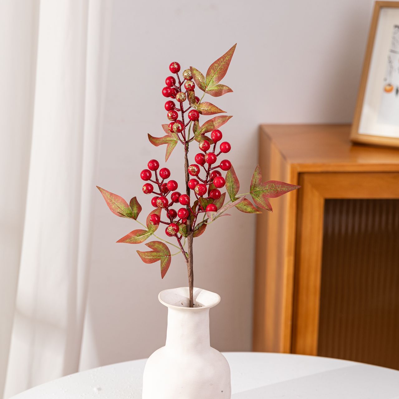 1PCS Faux Pine Branches With Red Berries Flower Decoration - Artificial Berry for Christmas Decoration - Home Party Flower Arrangement