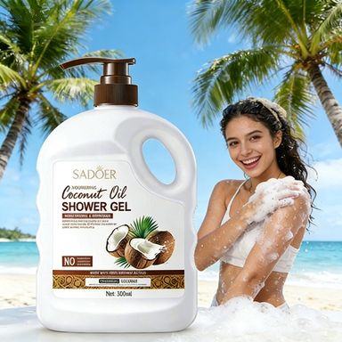 SADOER Nourishing Coconut Oil Shower Gel 1KG, Moisturizing & Refreshing Body Wash with 100% Natural Actives, Long Lasting Fragrance, Sulfate & Paraben Free for All Skin Types