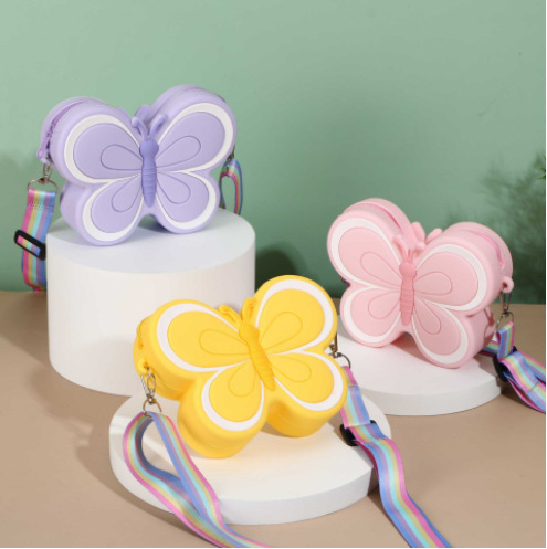 HBX-021 Lovely Bow Children's Silicone Shoulder Bags Cute Butterfly Shape Baby Girls Crossbody Bag Candy Color Kids Small Coin Purse