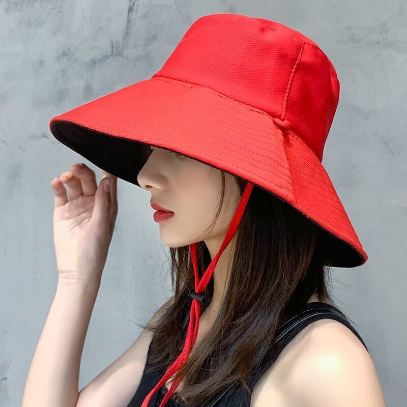 Spring and autumn big brimmed fisherman hat solid color double sided sun visor hat summer sun visor hat Korean fashion student hatred